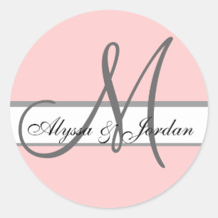 Wedding Custom Monogram & Names Pink & Grey Seal
