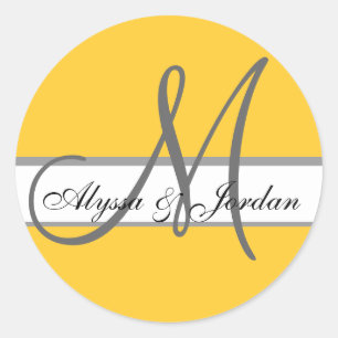 Wedding Custom Monogram & Names Yellow & Grey Seal