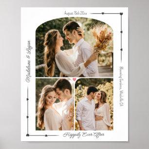 Wedding Custom Photo Collage Modern Grey Hearts Poster