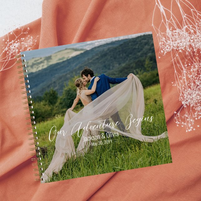 Wedding Custom Photo,Elegant Gold and White Script Notebook (Creator Uploaded)