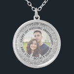 Wedding Custom Photo Silver Plated Necklace<br><div class="desc">Modern silver glitter pattern with white sparks and custom photos. 1st wedding anniversary.  Year anniversary can be changed</div>