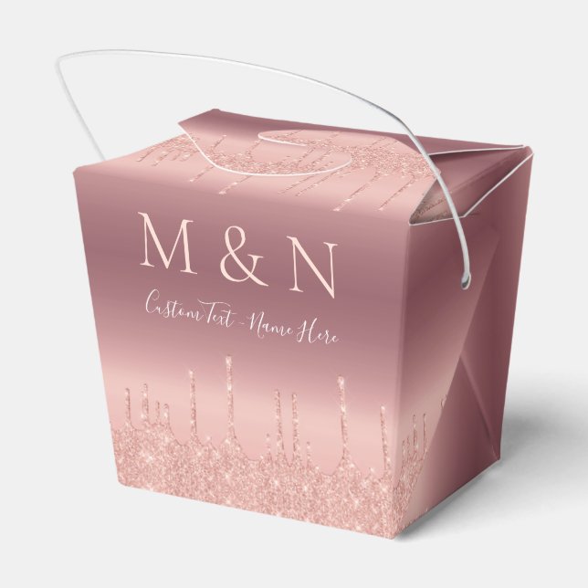 Wedding Custom Text Favour Box Rose Gold Glitter (Back Side)