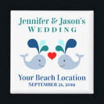 Wedding Cute Whale Tropical Beach Destination Magnet<br><div class="desc">Are you having a tropical destination wedding or maybe you're getting married at an aquarium? This cute custom whale magnet will make a perfect wedding favour for your guests, or just order a few for souvenirs for yourself and your bridal party! Personalize with the names, date, and beach location of...</div>