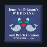 Wedding Cute Whale Tropical Beach Destination Magnet<br><div class="desc">Are you having a tropical destination wedding or maybe you're getting married at an aquarium? This cute custom whale magnet will make a perfect wedding favour for your guests, or just order a few for souvenirs for yourself and your bridal party! Personalize with the names, date, and beach location of...</div>