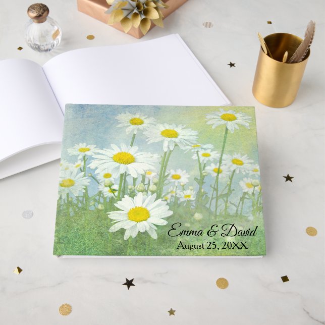 Wedding Daisy Field In Watercolor Guest Book (Front Open)