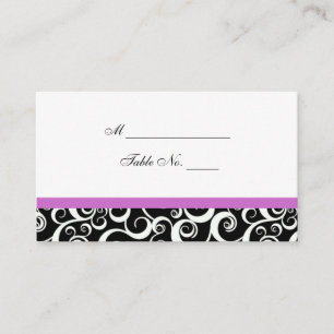 Wedding Damask Swirls Table Place Card in Purple