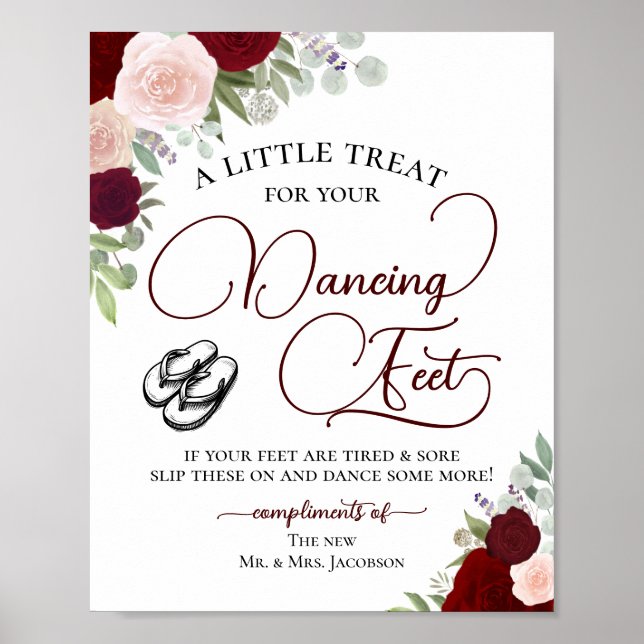 Wedding Dancing Feet Flip Flops Red & Pink Roses Poster (Front)