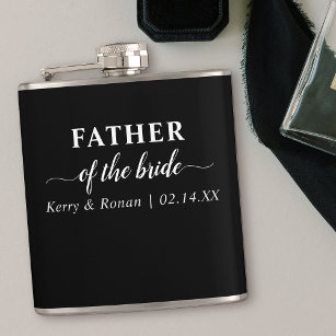 Wedding Date and Names Black Father of the Bride Hip Flask