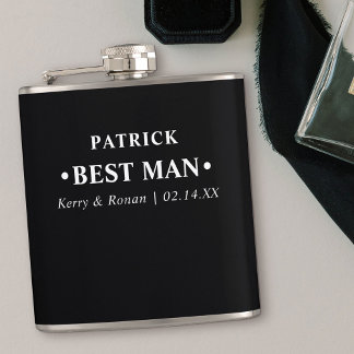 Wedding Date and Names Black Personalized Best Man Hip Flask