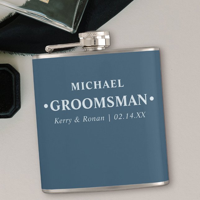 Wedding Date and Names Personalized Groomsman Blue Hip Flask (Personalized Gift for your groomsmen)