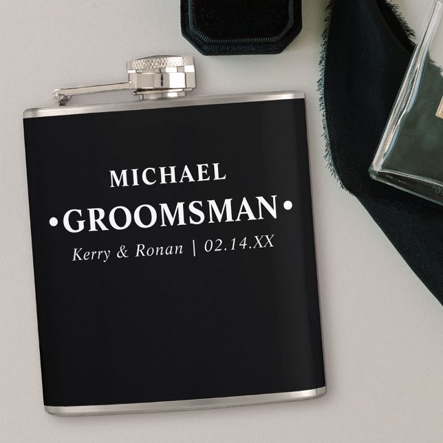 Wedding Date and Names Personalized Groomsman Hip Flask (Wedding Gift for Groomsman)