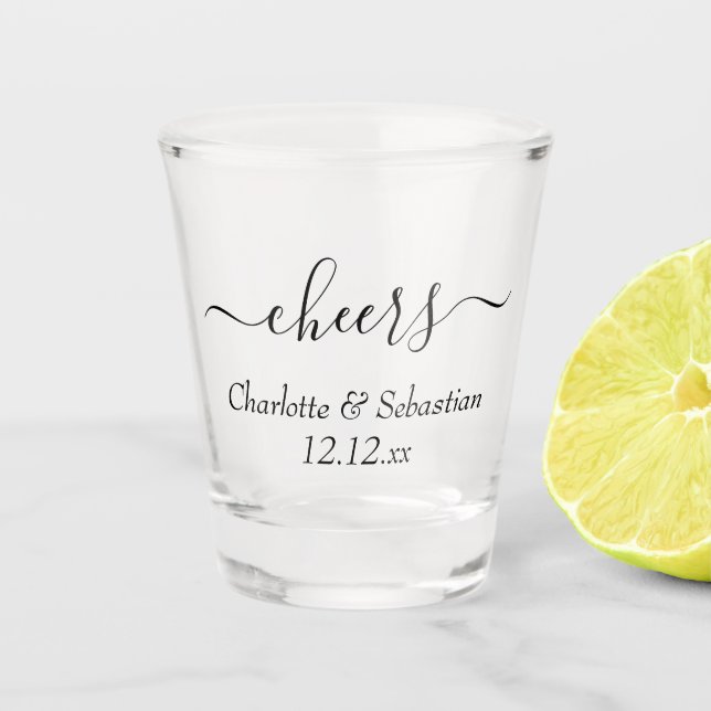 Wedding Date And Names Typography  Personalized Shot Glass (Front)