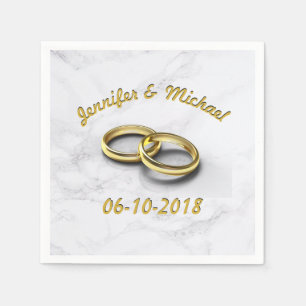 Wedding Date Bride & Groom Customizable Gold Rings Napkin