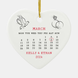 Wedding Date Married March 2024 Ceramic Ornament