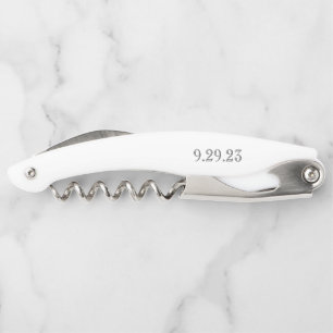 Wedding DATE NAME Classic Black White Party Favour Corkscrew