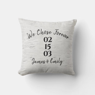 Wedding Date on Birch Tree  Throw Pillow