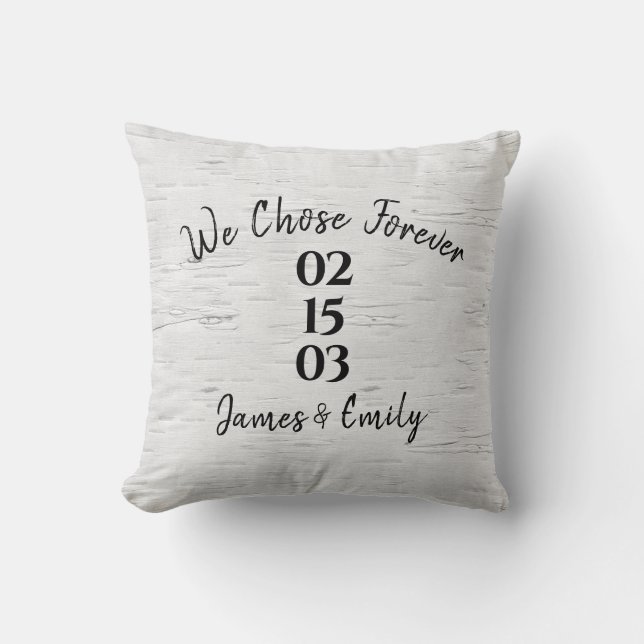 Wedding Date on Birch Tree  Throw Pillow (Front)