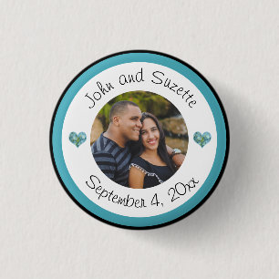 Wedding Date Photo Couple Hydrangea Hearts 1 Inch Round Button