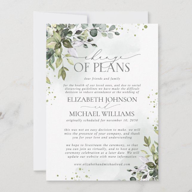Wedding Date Postponement Eucalyptus Watercolor Save The Date (Front)