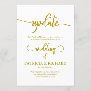 Wedding Date Postponement Update Elegant Gold Invitation