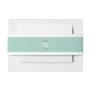 WEDDING DATE STACK simple modern text pastel mint Invitation Belly Band
