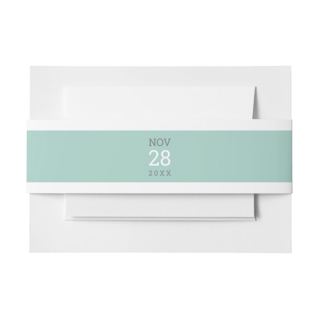 WEDDING DATE STACK simple modern text pastel mint Invitation Belly Band (Front Example)