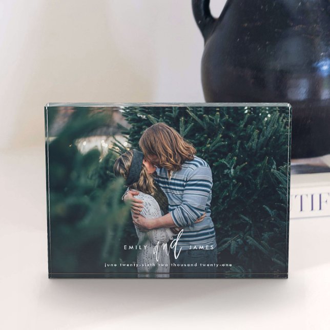 Wedding Date Trendy Lettered Custom Photo Block (Wedding Date Trendy Lettered Custom Photo Block)