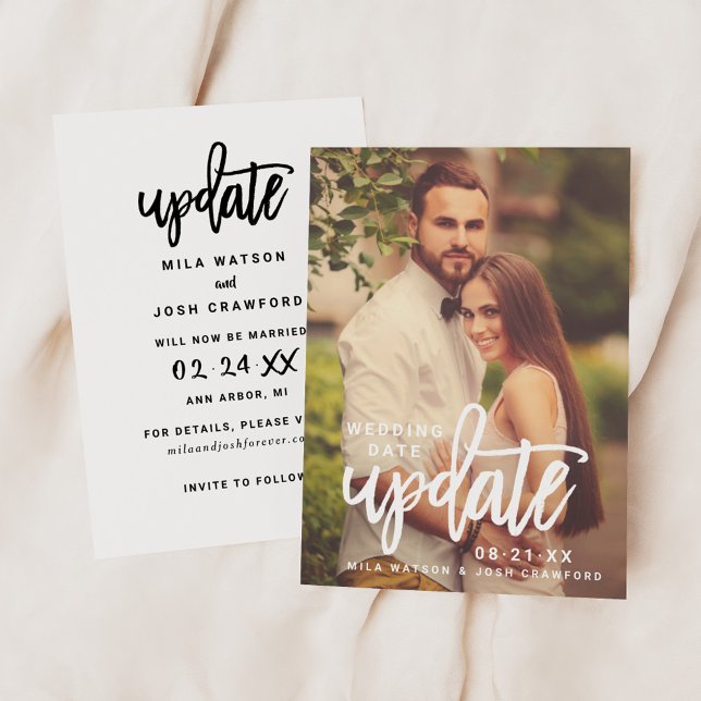 Wedding Date Update Brushed Script Photo Save The Date (Creator Uploaded)