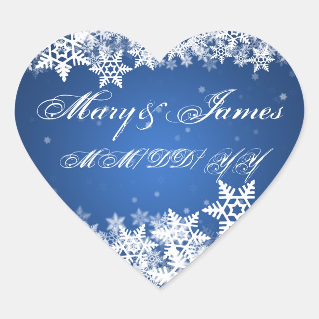 Wedding Date Winter Snowflakes Blue Sapphire Heart Sticker (Front)