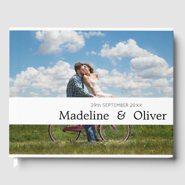 Wedding Day  2 Photo Monogram Modern Typography Guest Book (Front)