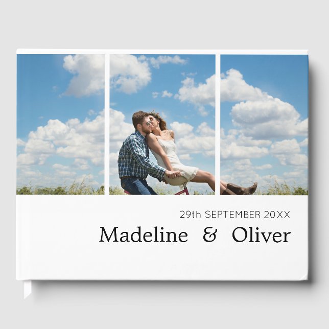 Wedding Day  2 Photo Monogram Stylish Typography Guest Book (Front)