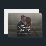 Wedding Day Couples Photo Thank You Card<br><div class="desc">A great and thoughtful way to thank your friends,  family,  and coworkers who showed up to support and celebrate your wedding day with this modern photo thank you cards with script hand lettered "thank you" and a love heart.</div>