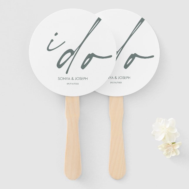 Wedding Day Elegant Script "I Do" Hand Fan (Front and Back)