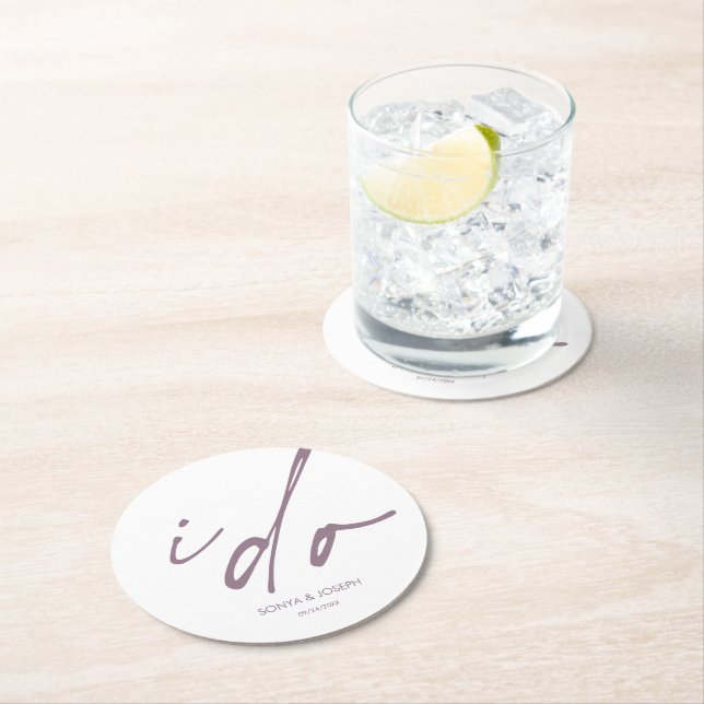 Wedding Day Elegant Script I Do Round Paper Coaster (Insitu)