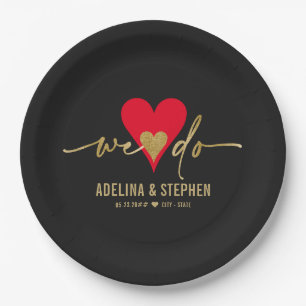 Wedding Day Elegant Simple Heart We Do Gold Script Paper Plate