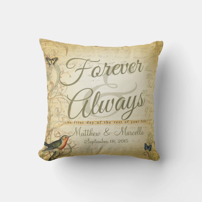 Wedding Day Forever & Always Personalized Pillow (Front)