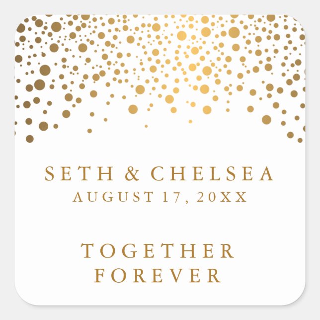 Wedding Day Gold Dots | Personalize Square Sticker (Front)