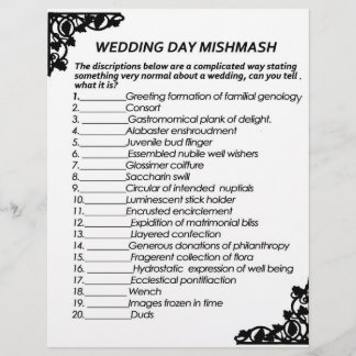WEDDING DAY MISHMASH GAME PAPER