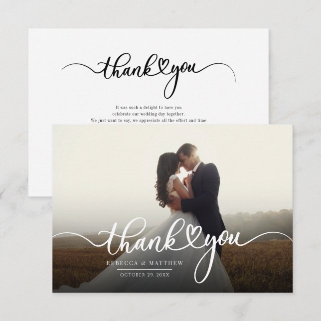 Wedding Day Photo Hand-Lettered Thank You Card (Front/Back)