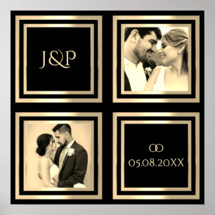 Wedding day photo memory black gold Poster