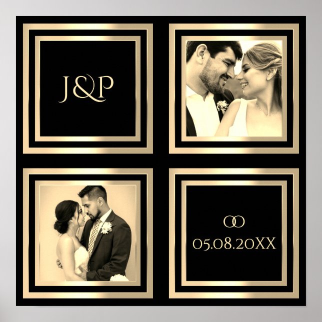 Wedding day photo memory black gold Poster (Front)