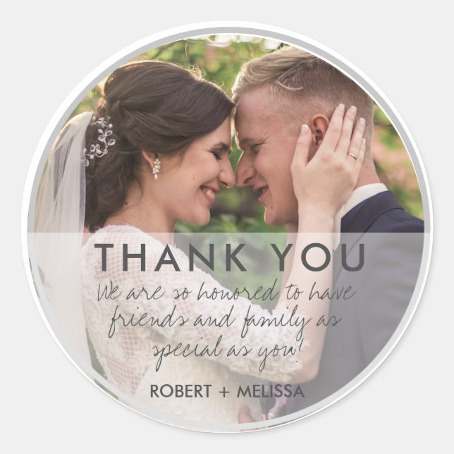 Wedding Day Photo Thank You Favour  Classic Round Sticker (Front)