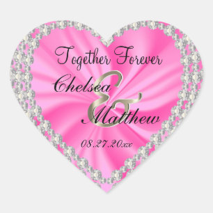 Wedding Day Pink Satin   Personalize Heart Sticker