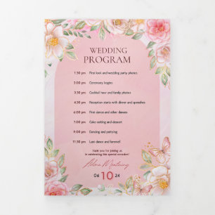Wedding Day Program – Pink Floral & Butterfly Desi Tri-Fold Programme