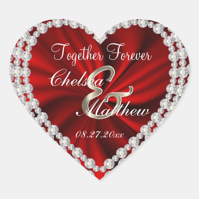 Wedding Day Red Satin | Personalize Heart Sticker (Front)