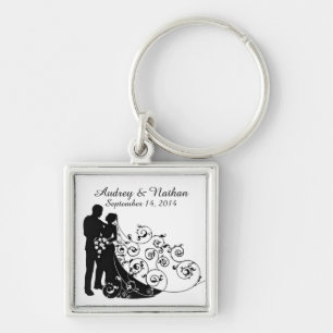 Wedding Day Silhouettes Personalized Key Chain
