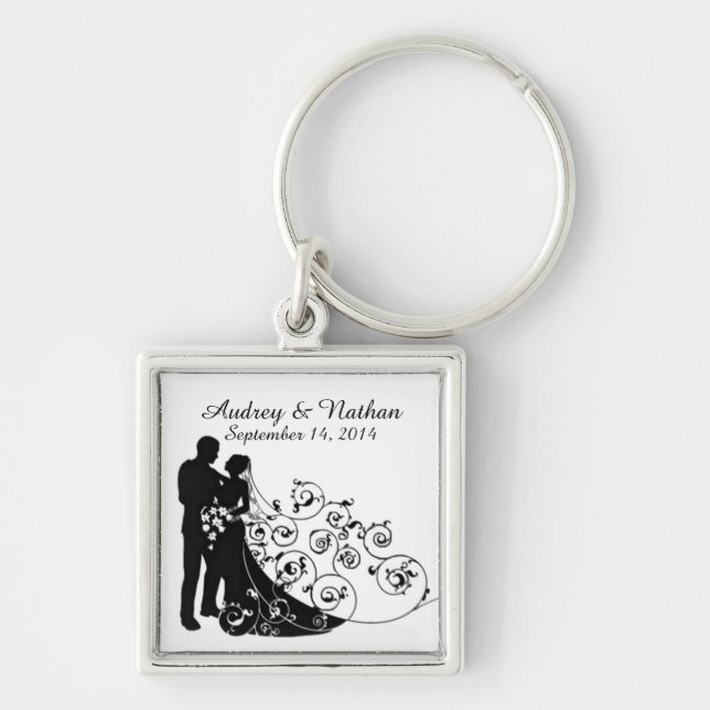 Wedding Day Silhouettes Personalized Key Chain (Front)
