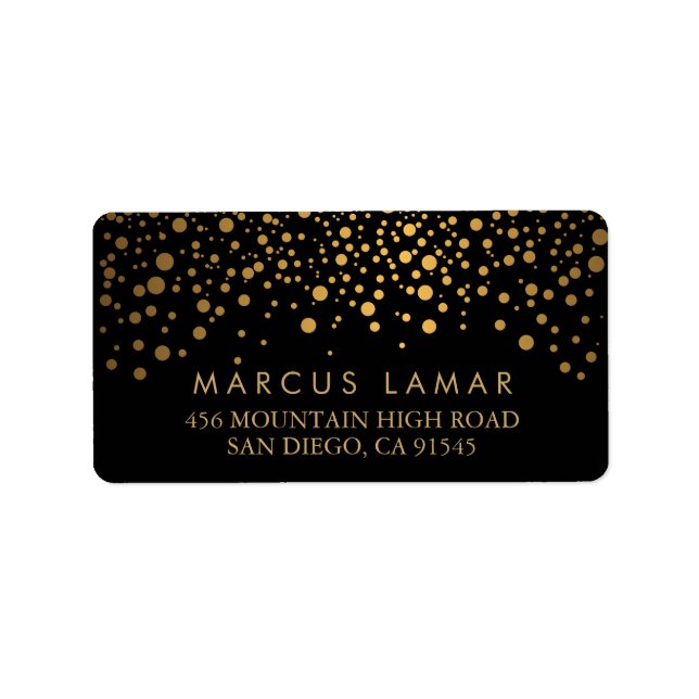 Wedding Day Trendy Gold Dots on Black Label (Front)