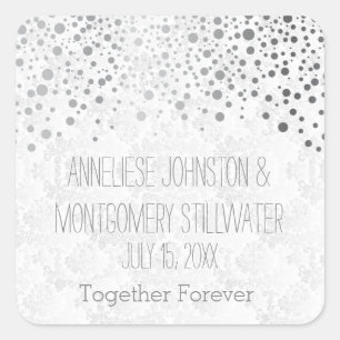 Wedding Day Trendy Silver Dots   Personalize Square Sticker