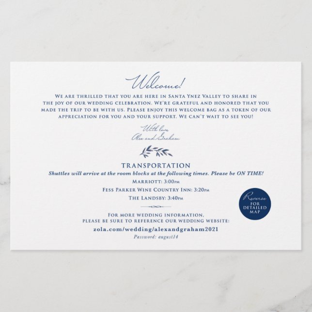 Wedding Day Welcome Map Card - for Alex (Front)